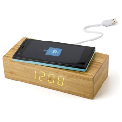 Horloge Chargeur à induction sans fil en bambou